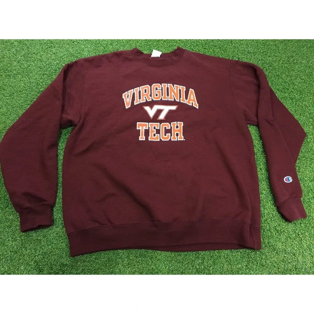 Virginia Tech Hokies Sweatshirt Men L Maroon Champion Football NCAA Fleece Lined